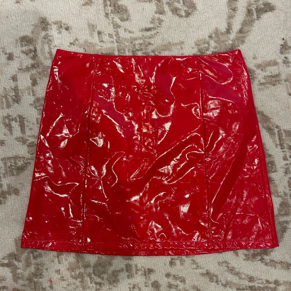 Shiny Red Mini Skirt - Picture 1 of 11